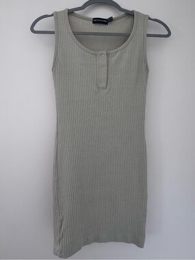 PrettyLittleThing Ribbed Tank Dress in Sage
